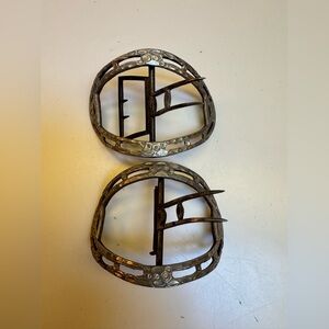 Antique RARE 18th century pair neckstock silver buckles READ